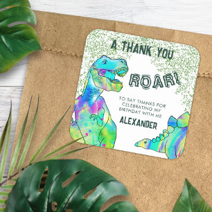 Dinosaur Roar Birthday Party Thank You Favour Square Sticker