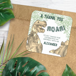 Dinosaur Roar Birthday Party Thank You Square Sticker