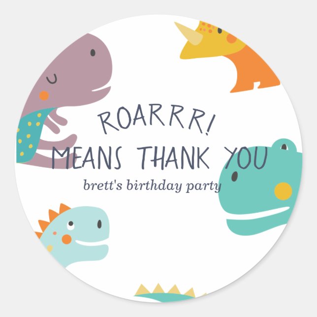 Dinosaur Roar Boys Birthday Blue Classic Round Sticker (Front)