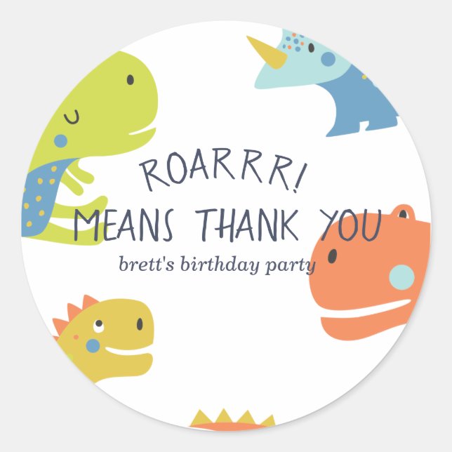 Dinosaur Roar Boys Birthday Blue Classic Round Sticker (Front)