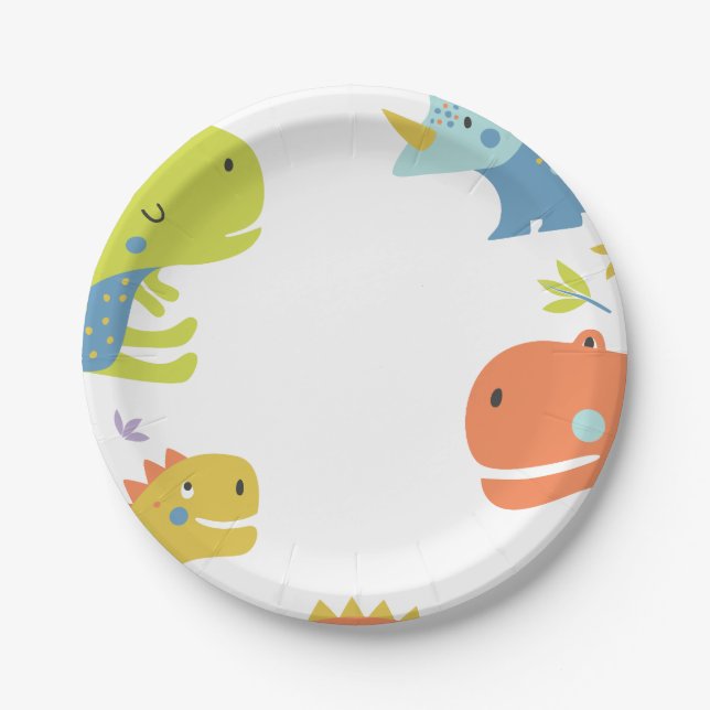 Dinosaur Roar Boys Birthday Blue Paper Plate (Front)