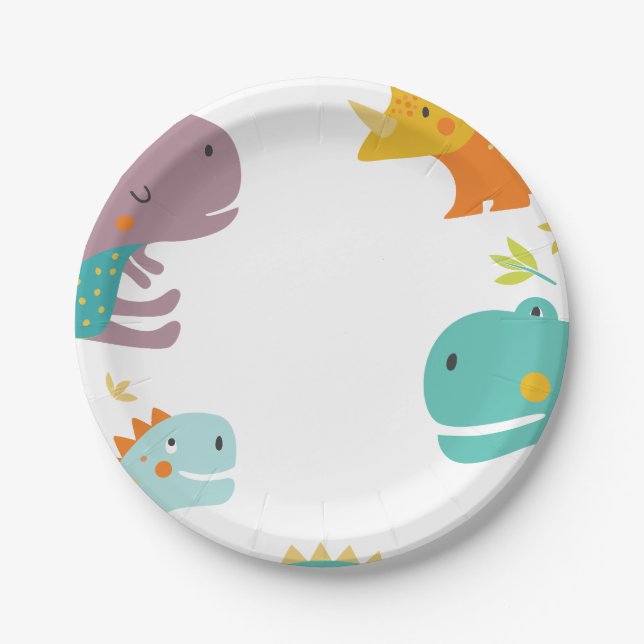 Dinosaur Roar Boys Birthday Blue Paper Plate (Front)