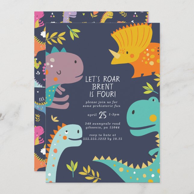 Dinosaur Roar Boys Birthday Orange Invitation (Front/Back)