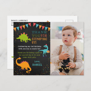 Dinosaur Roar Chalkboard Birthday Photo Thank You Postcard