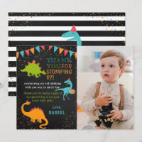 Dinosaur Roar Chalkboard Birthday Thank You Card