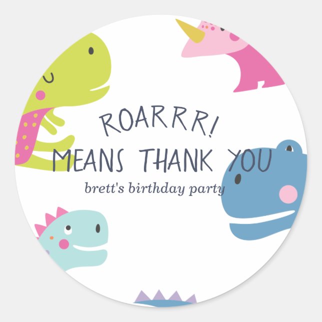 Dinosaur Roar Girls Birthday Pink Classic Round Sticker (Front)