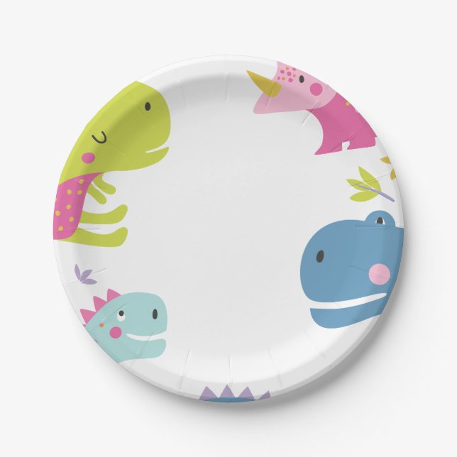 Dinosaur Roar Girls Birthday Pink Paper Plate (Front)