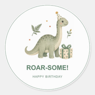 Dinosaur ROAR-some Birthday Round Stickers