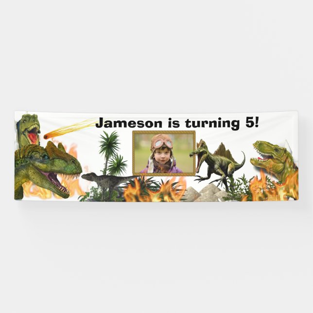 Dinosaur roar T-rex flames meteor photo boys Banner (Horizontal)