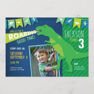 Dinosaur Roaring Boy Birthday Party Invitation