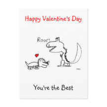 Dinosaur Roaring, Happy Valentine' Day, Post Card