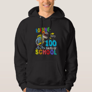 Dinosaur Roaring Into 100 Days Of School Apparel T Hoodie
