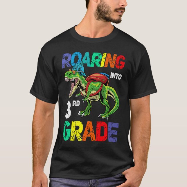 Dinosaur Roaring into 2nd Grade Back To School Sec T-Shirt (Front)