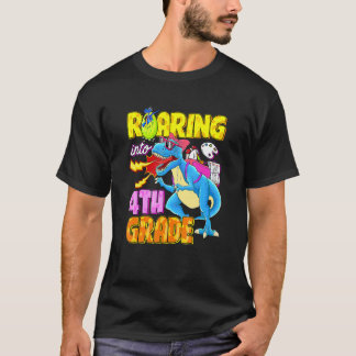 Dinosaur Roaring Into 4th Grade Teachers Kids Back T-Shirt