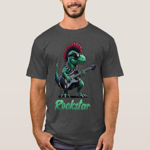 Dinosaur Rock Star Guitar Rockn Roll Music Singer T-Shirt