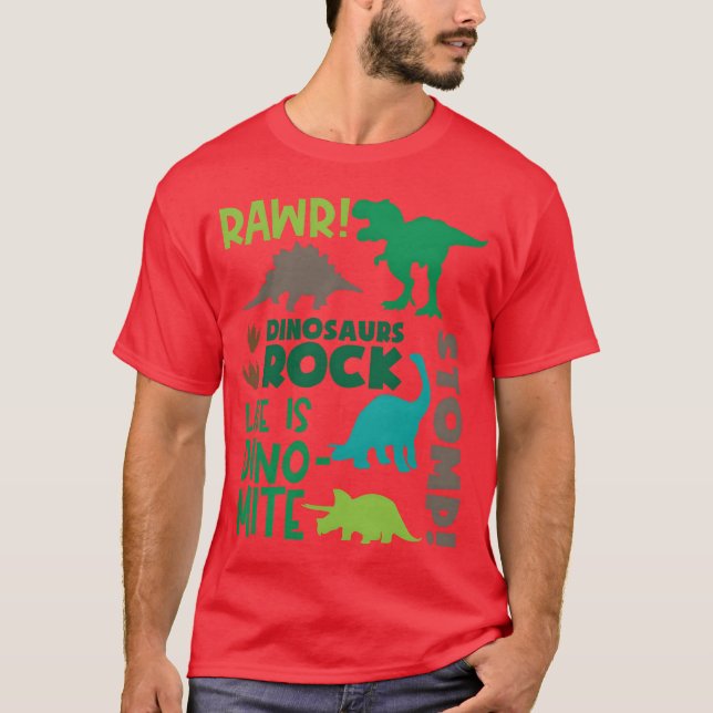 Dinosaur Rock Stomp Life Is Dino Mite Rawr girl T-Shirt (Front)