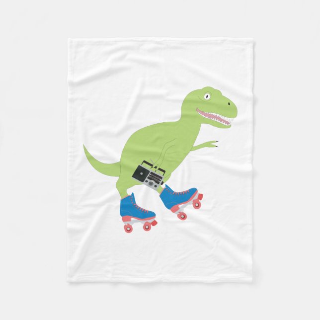 Dinosaur Roller Skating Holding Radio Fleece Blanket (Front)