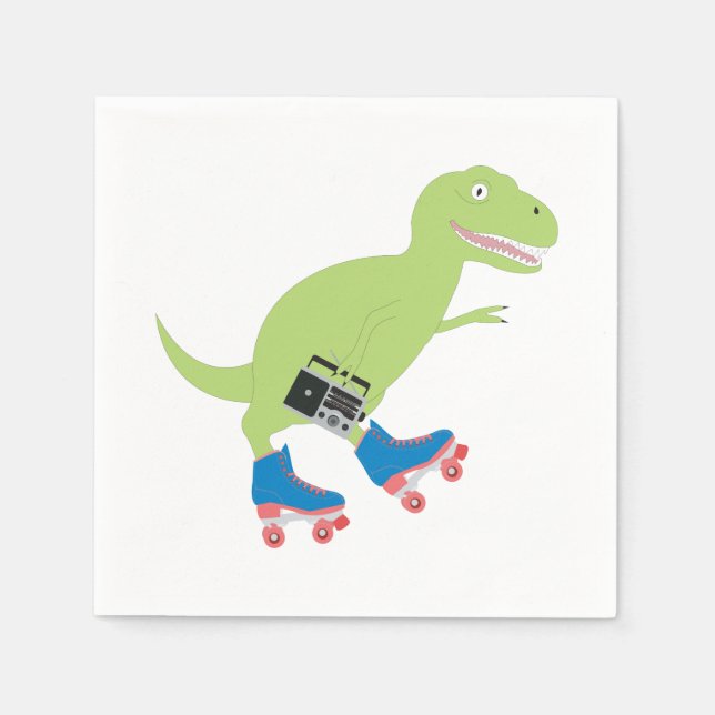 Dinosaur Roller Skating Holding Radio Napkin (Front)