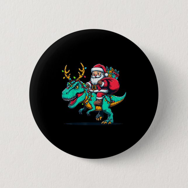 Dinosaur Santa Christmas T Rex Xmas Deer Kids Boys 6 Cm Round Badge (Front)