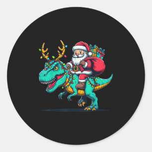 Dinosaur Santa Christmas T Rex Xmas Deer Kids Boys Classic Round Sticker