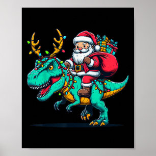 Dinosaur Santa Christmas T Rex Xmas Deer Kids Boys Poster