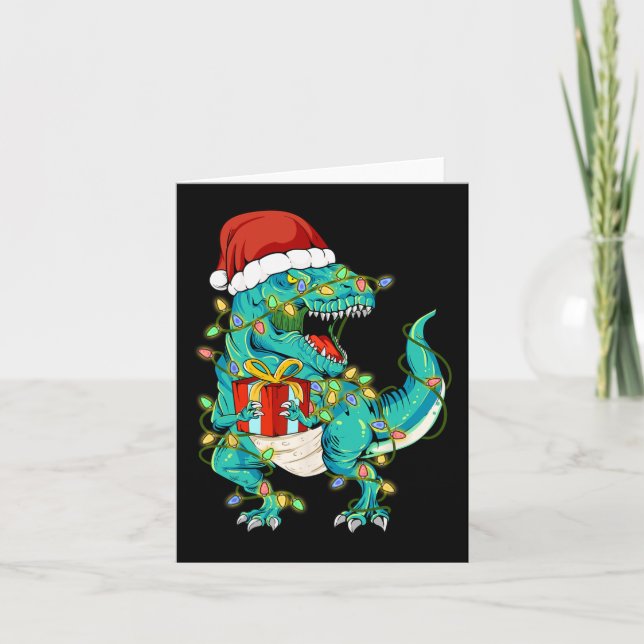 Dinosaur Santa  for Boys Girls Christmas Tree Ligh Card (Front)