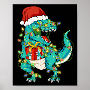 Dinosaur Santa for Boys Girls Christmas Tree Ligh Poster