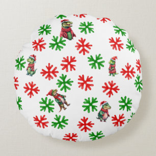 Dinosaur Santa Happy Merry Christmas pattern Round Cushion