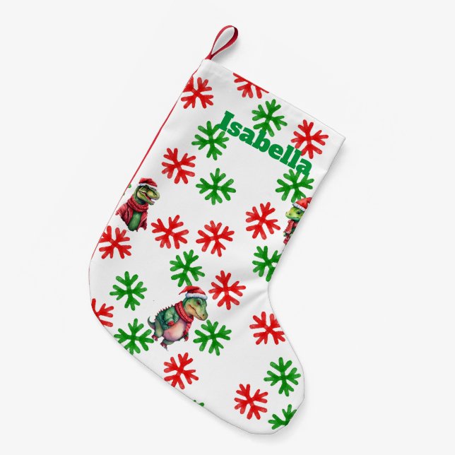 Dinosaur Santa Happy Merry Christmas  pattern Small Christmas Stocking (Front (Hanging))