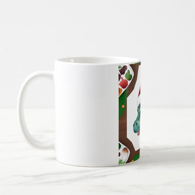 Dinosaur Santa  Hat Art  Coffee Mug (Left)