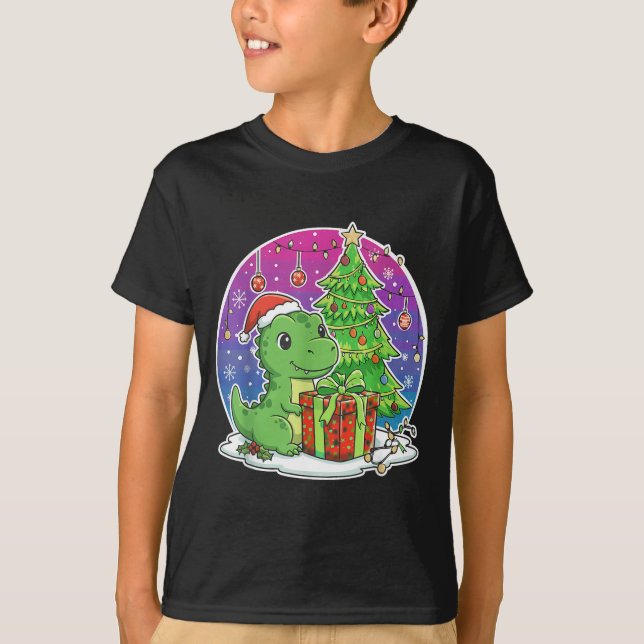 Dinosaur Santa Hat Xmas Dinosaur Lover Adults Boy  T-Shirt (Front)