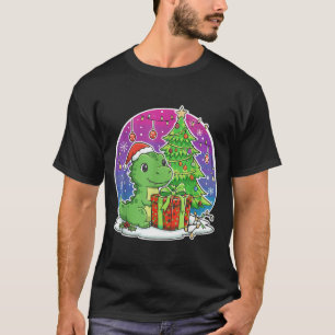 Dinosaur Santa Hat Xmas Dinosaur Lover Adults Boy  T-Shirt