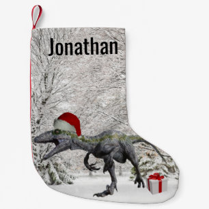 Dinosaur Santa Raptor Velociraptor Name  Small Christmas Stocking