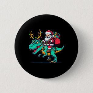 Dinosaur Santa Riding T Rex Christmas Deer Kids Bo 6 Cm Round Badge