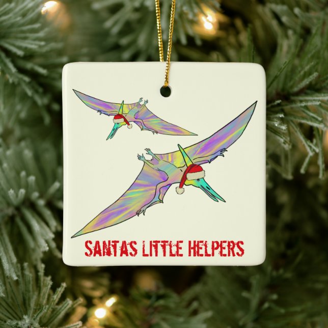 Dinosaur Santas little helpers saying Ceramic Ornament (Tree)