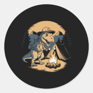 Dinosaur Scouting Camping For Kids Boys Girls Classic Round Sticker