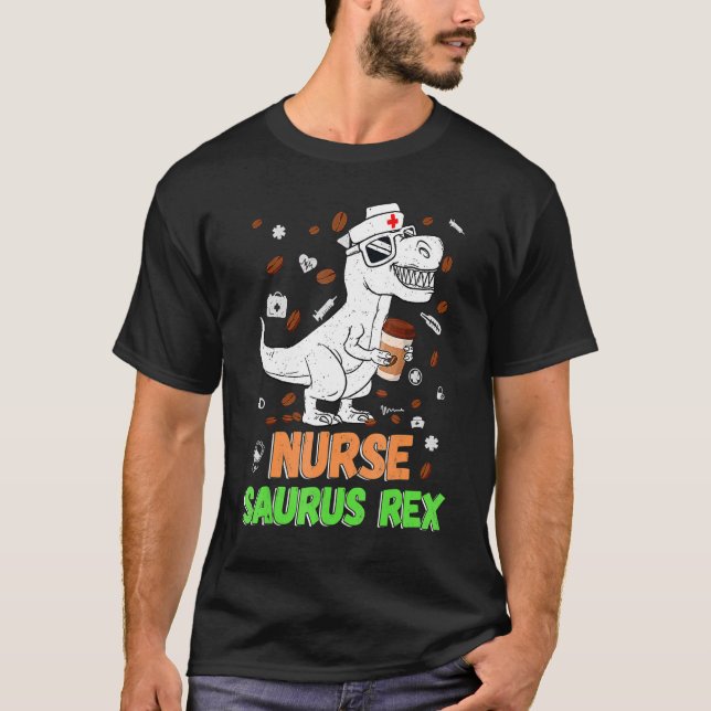 Dinosaur Scrub Nurse Life Coffee Rn Nursing Lpn T-Shirt (Front)