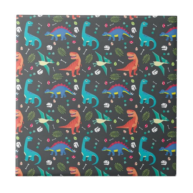 Dinosaur Seamless Pattern, Dinosaur Seamless Patte Ceramic Tile (Front)