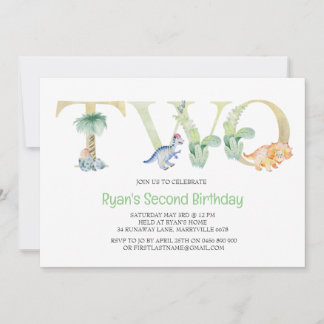 Dinosaur Second Birthday Invitation