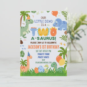 Dinosaur Second Two Birthday Party Invitation