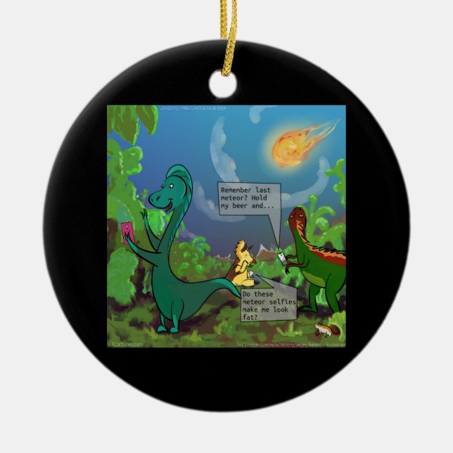 Dinosaur Selfie Funny Comic Ornament (Front)