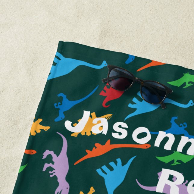 Dinosaur seven species silhouette pattern beach towel (In Situ)