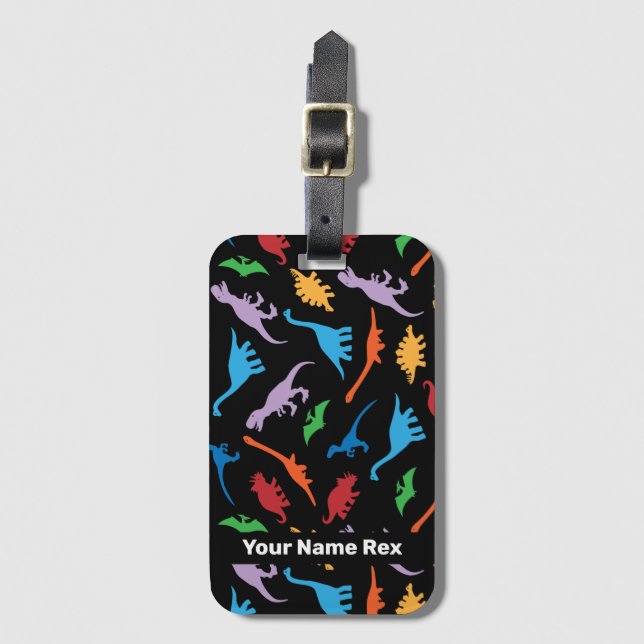 Dinosaur seven species silhouette pattern luggage  tag (Front Vertical)