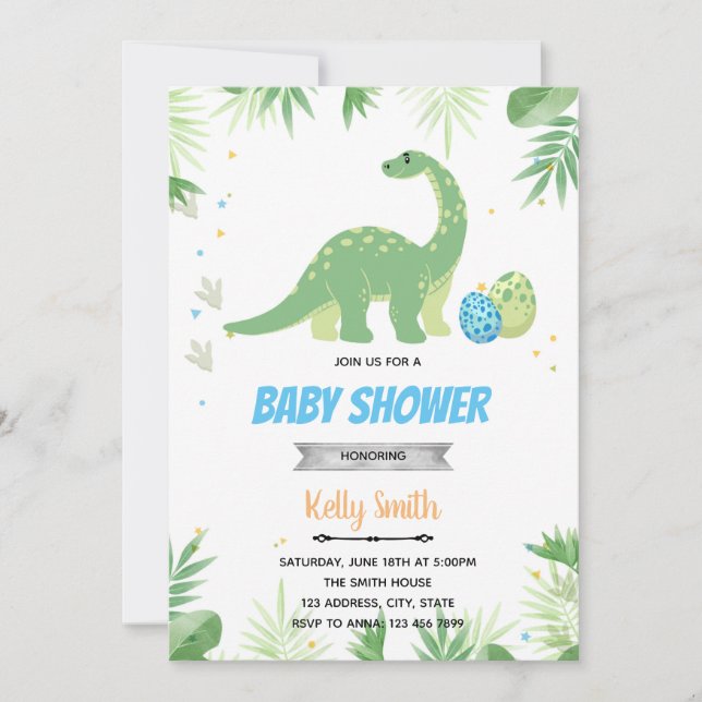 Dinosaur shower theme invitation (Front)