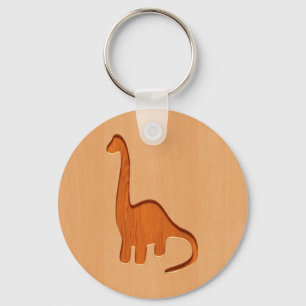 Dinosaur silhouette engraved on wood design key ring