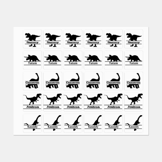 Dinosaur Silhouette Personalised Names (Sheet)