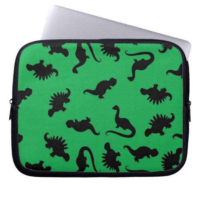 Dinosaur Silhouettes on Green Background Pattern Laptop Sleeve (Front)