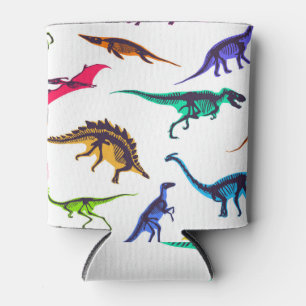 Dinosaur silhouettes: vintage sketch pattern. can cooler