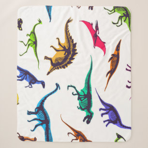 Dinosaur silhouettes: vintage sketch pattern. sherpa blanket