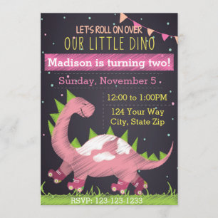 Dinosaur Skate Birthday Invitation